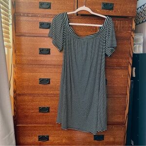 XL Striped Off-Shoulder A Line Dress